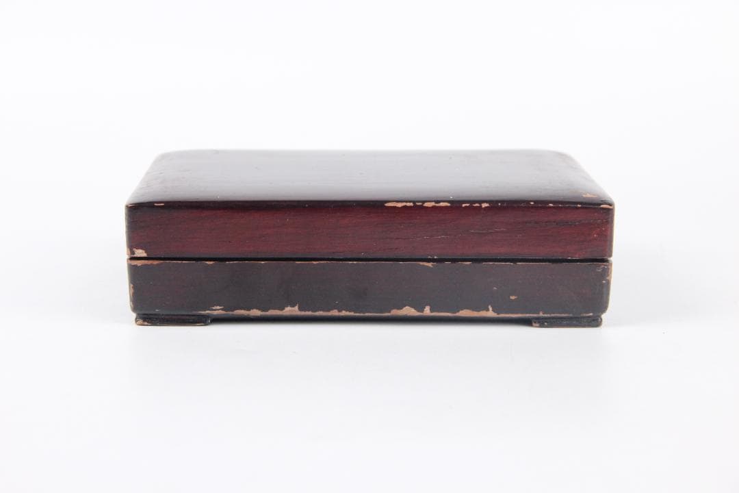 端渓硯 文房具　硯　長方形石硯　木製硯箱付　書道具　古道具　ES1-8