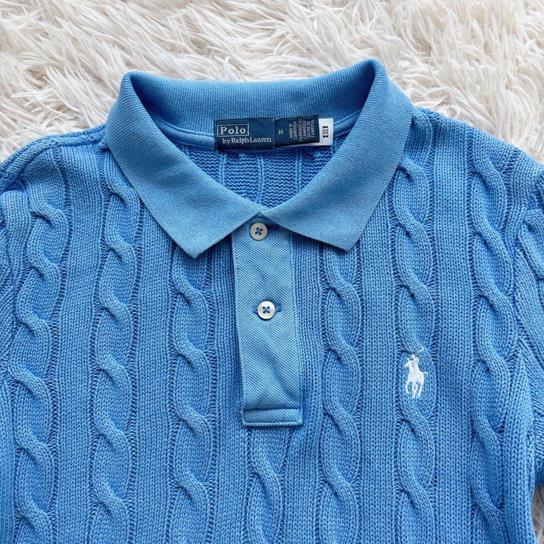 【美品】ポロラルフローレン　ケーブルニット　ポロシャツ　半袖 ロゴ　ポニー刺繍