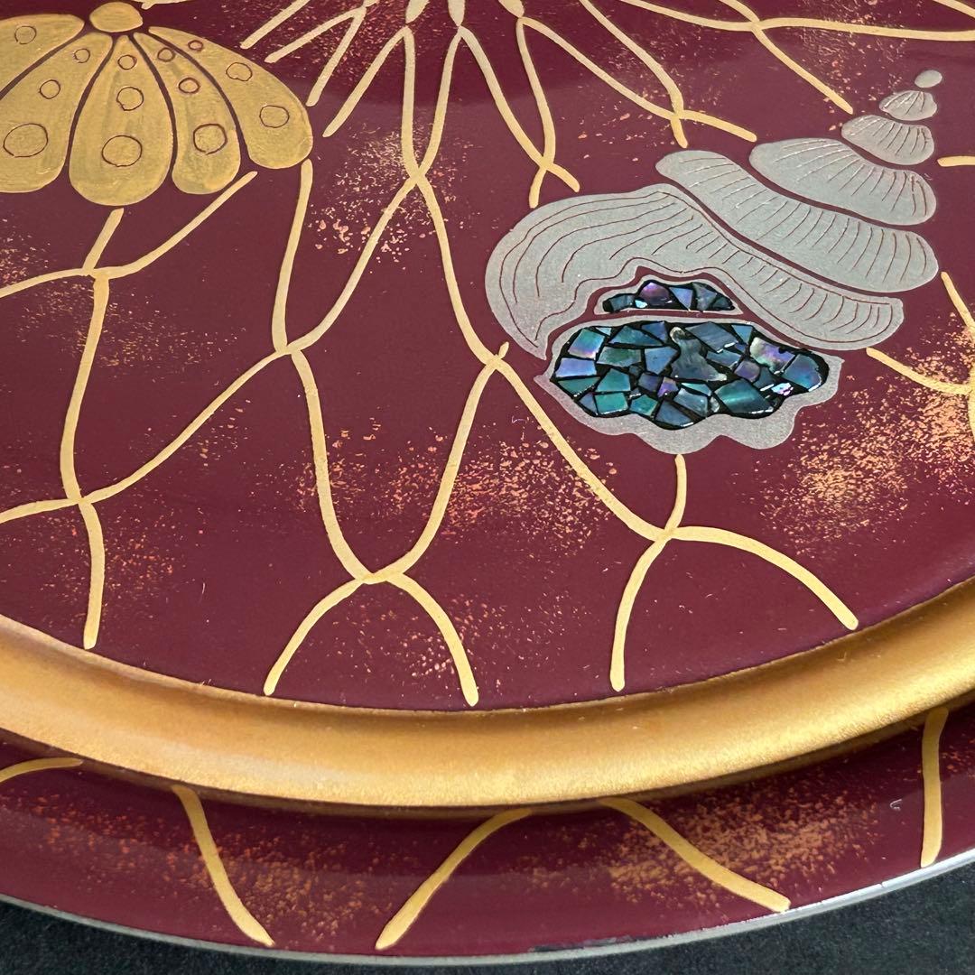 木製 漆器 金蒔絵 銀蒔絵 漆塗り らでん細工 手描き 盛り皿