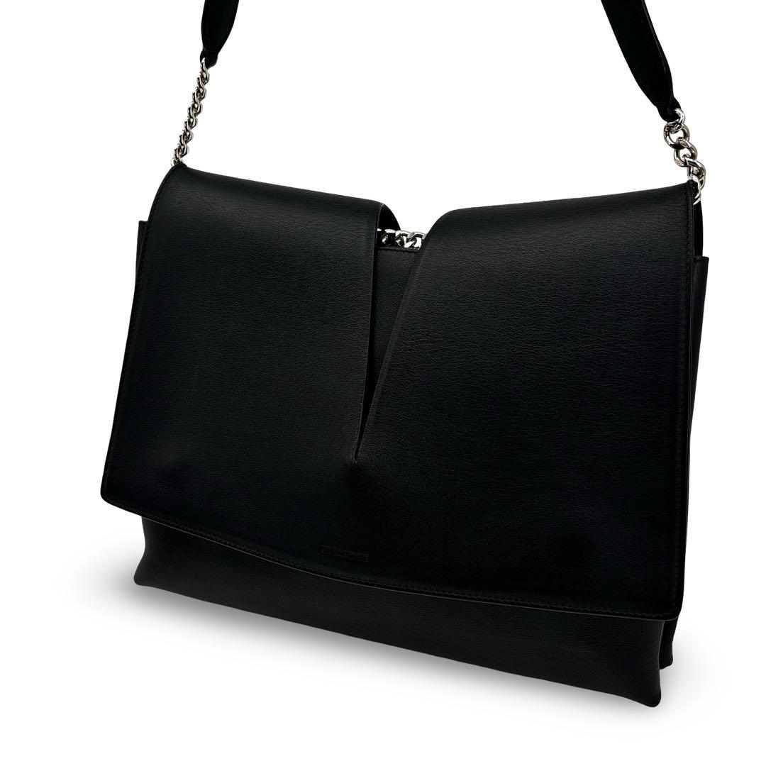 極美品】ジルサンダー チェーン ショルダーバッグ レザー ロゴ　肩掛け 黒