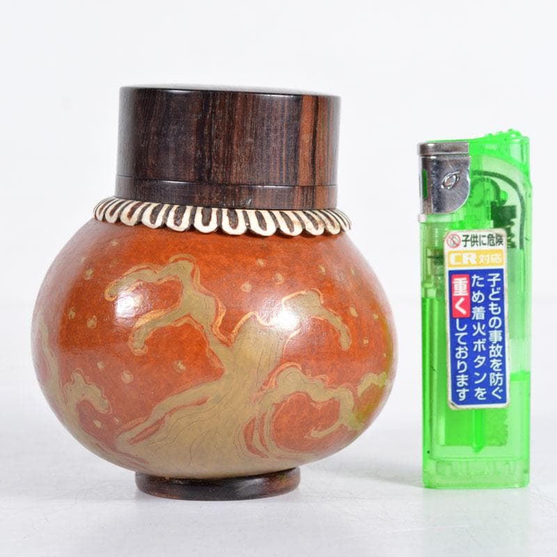 煎茶道具 瓢箪胴黒柿蓋製 波蒔絵 獣骨装飾 茶入 茶壷 M R4656の通販は