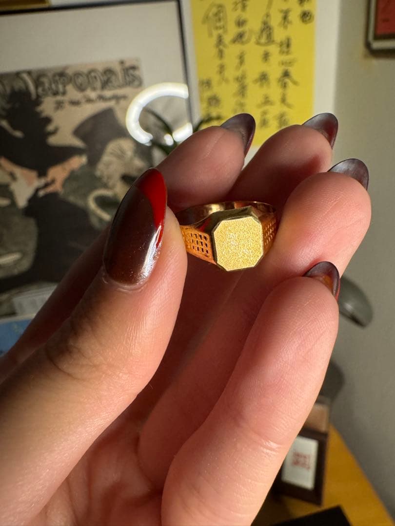 ヴィンテージ750刻印　六角形印台リング