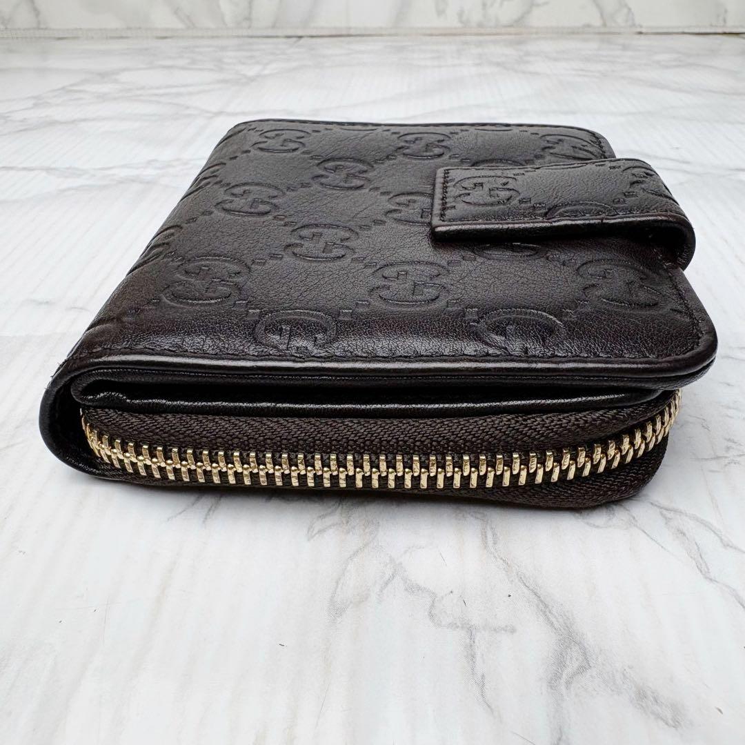 501 未使用級 GUCCI シマ 二つ折り財布 ラウンドファスナー ux7