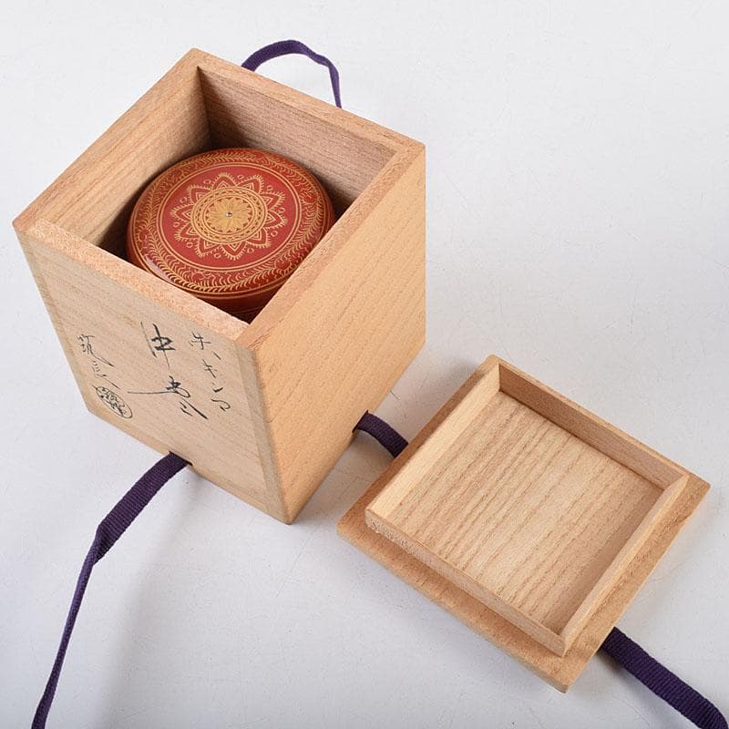 茶道具 蒔絵師 筑城筑良作 朱キンマ 中棗 共箱 V 9043