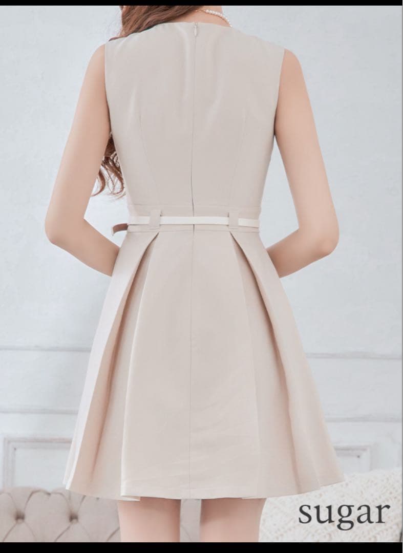 ベージュ ノースリーブ プリーツドレス Sサイズ