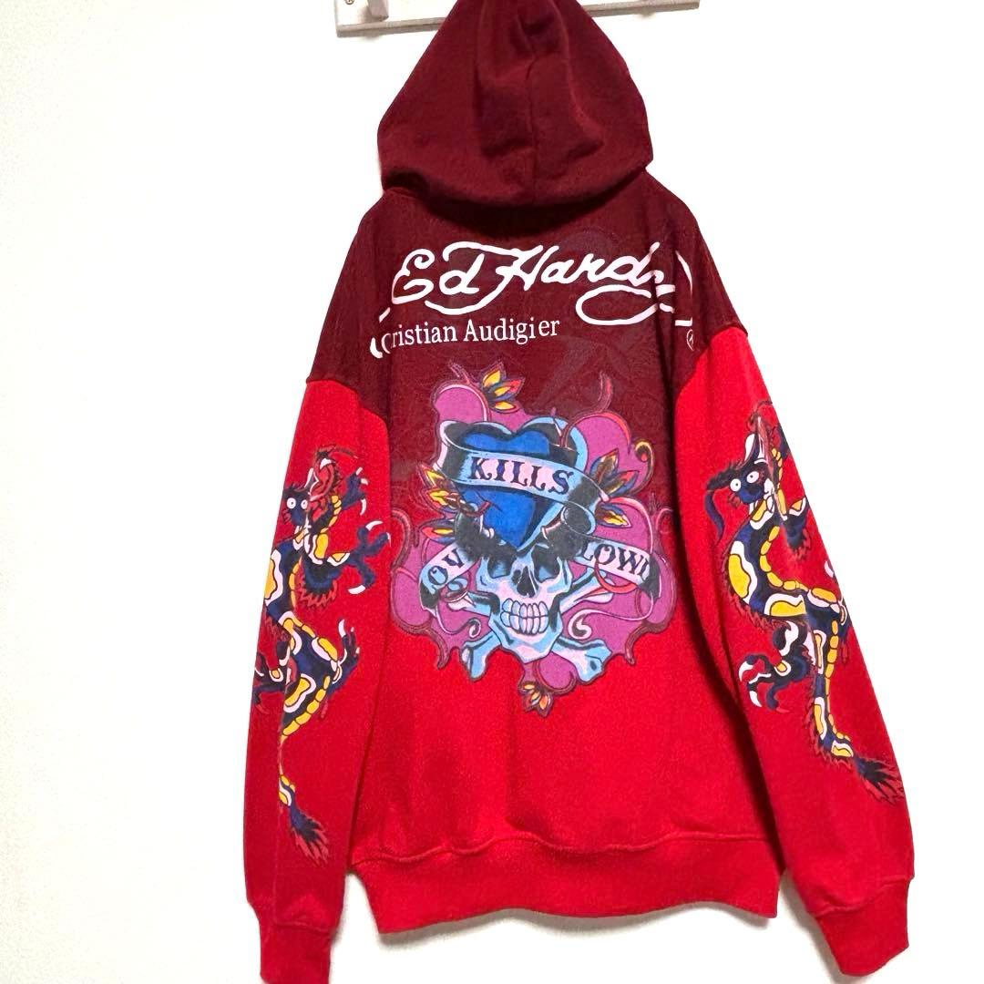 エドハーディー×クリスチャンオードジェ− フルジップパーカー　スカル　ドラゴン