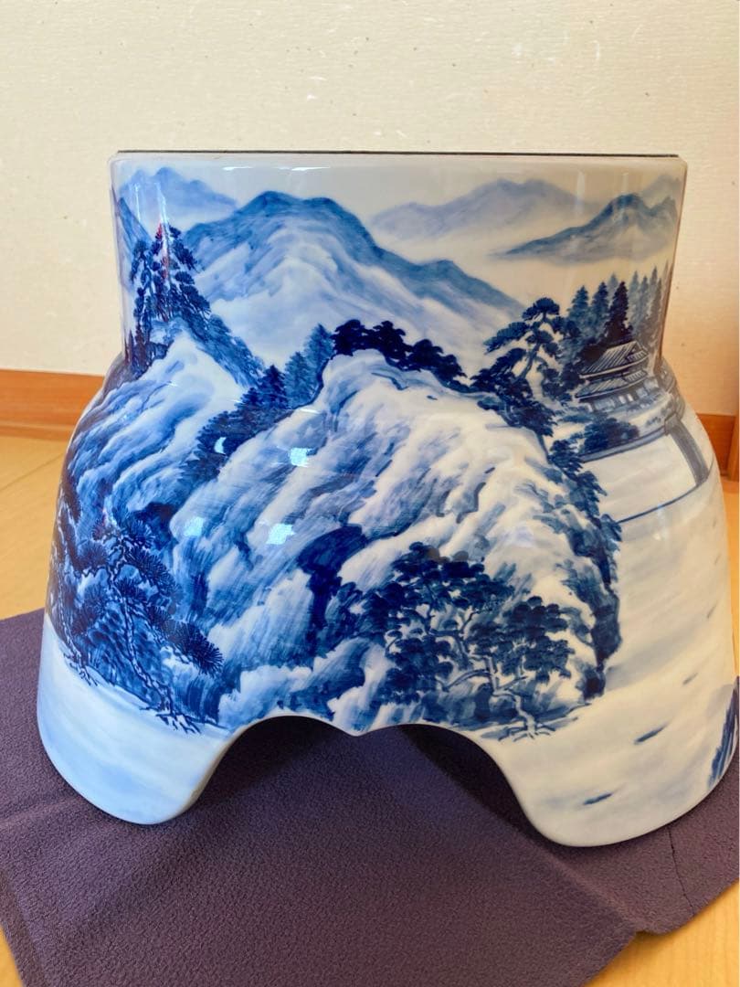 有田焼 藤井錦彩作 染付山水図 大壺 沈香壺 伝統工芸美術 陶磁器 和物骨董