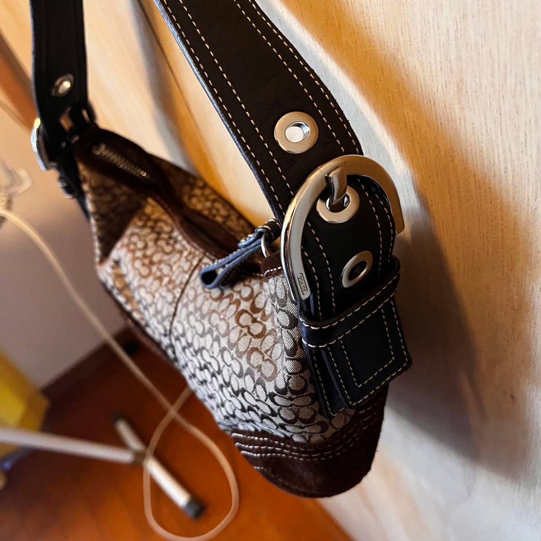 COACH シグネチャー ワンショルダー キャンバス レザー スエード