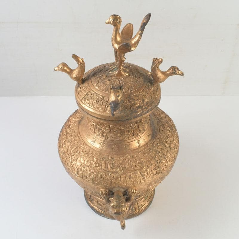 中国 古銅鍍金 漢詩刻 饕餮文 神獣蓋壷 M 9857A - メルカリ