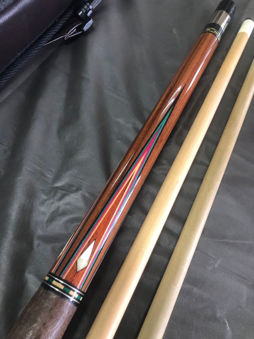 ビリヤード　ビギナー向け　本ハギ　4剣　インレイ入り　キュー　キューケースセット