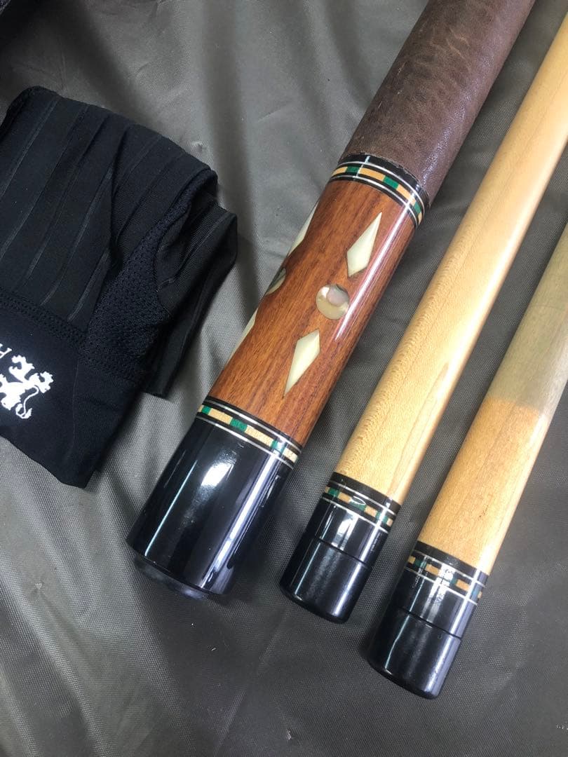 ビリヤード　ビギナー向け　本ハギ　4剣　インレイ入り　キュー　キューケースセット