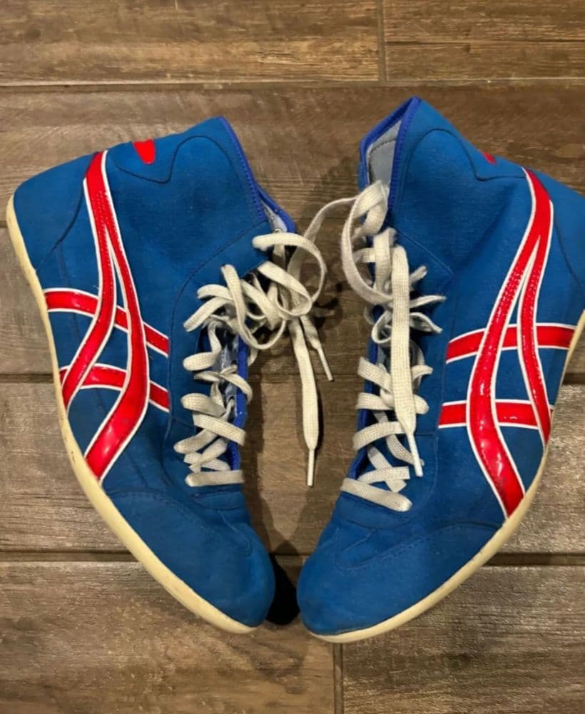 レスリングシューズ 青/赤 ハイカット - メルカリ