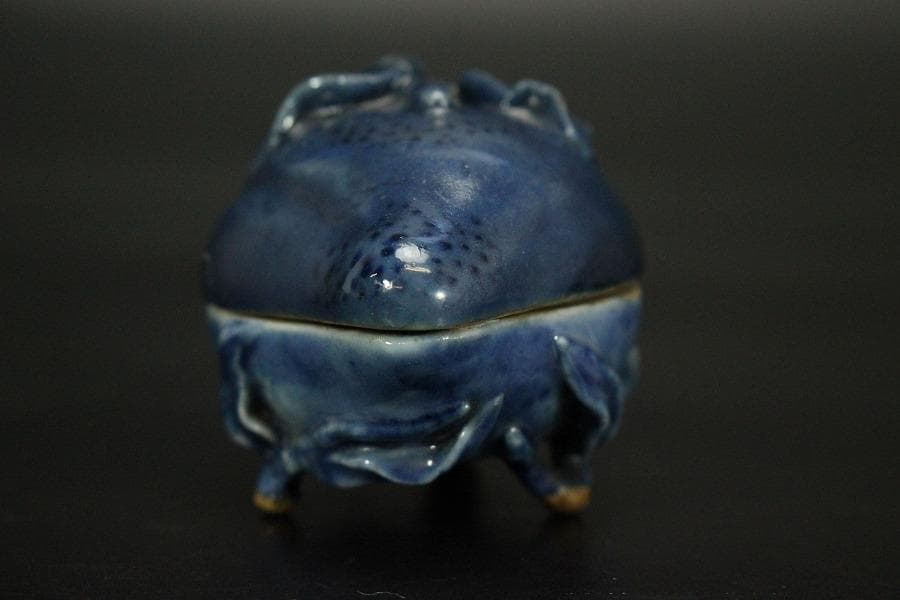 龍茶道具 中国美術 青花 果実 香合 古美術(AZ994)