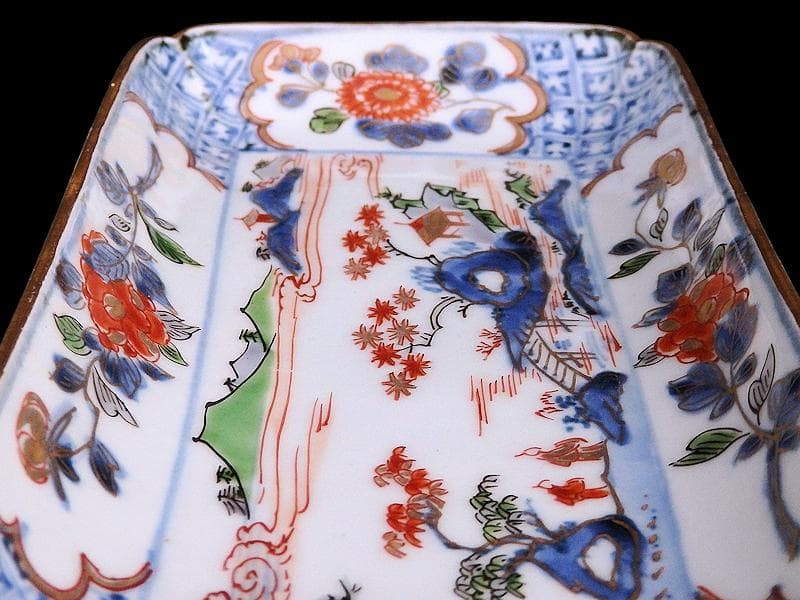 古伊万里　染錦　山水牡丹菊紋　長皿　柴田コレクション同手　E406AS-DBs