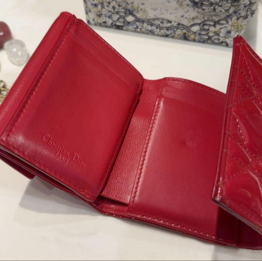Dior エナメルレザー 三つ折り財布 レッド