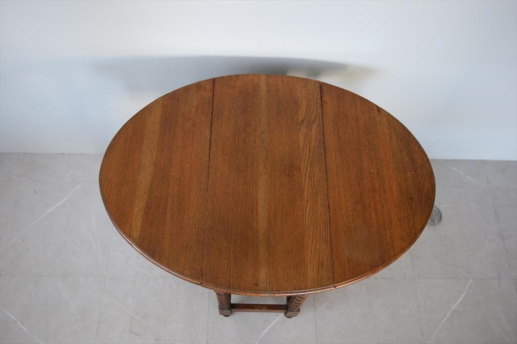 英国アンティーク木製ゲートレッグテーブル/ダイニング机バタフライ(92-145)