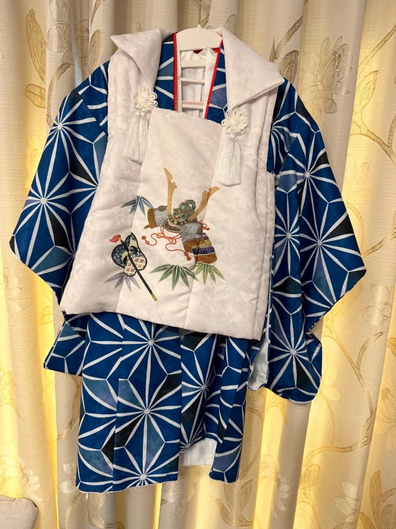 被布　一式　七五三 753 子供用 麻の葉　青　3歳　男の子