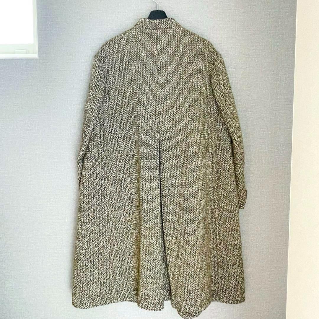 定価8.6万✨未使用級 45R アーミッシュツイード ロングコート ロゴ 緑 3