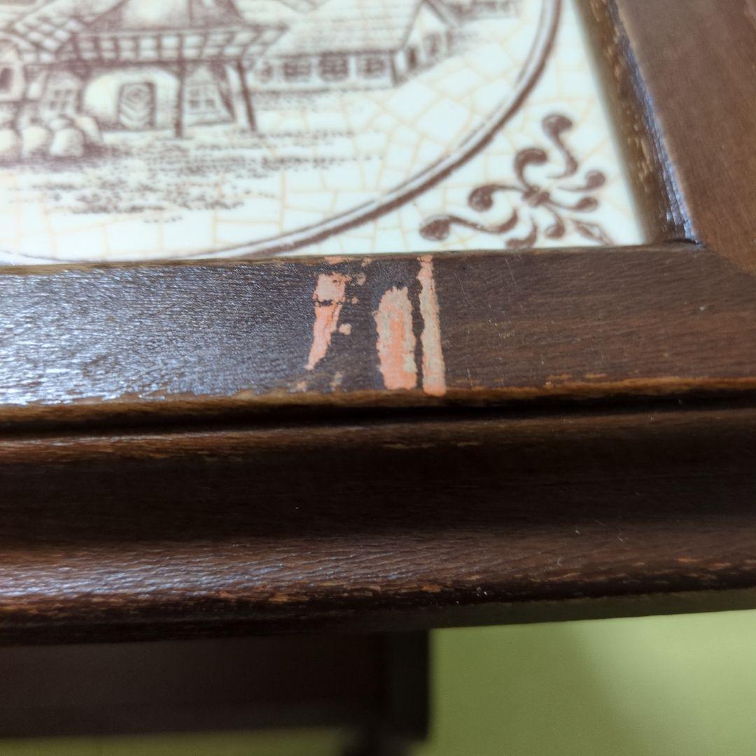 ドイツ製 天板タイル 木製 キャスター付マガジンラック サイドテーブル