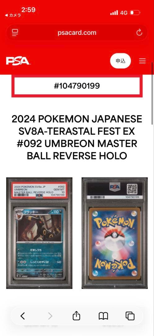 マスターボール ブラッキー psa10