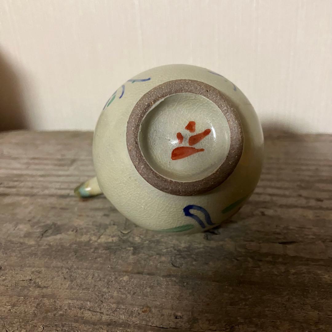 壺屋焼　小橋川ツル子　三代仁王　赤絵　水滴