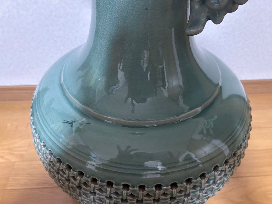 青山作 高麗青磁 大型 壺 花器