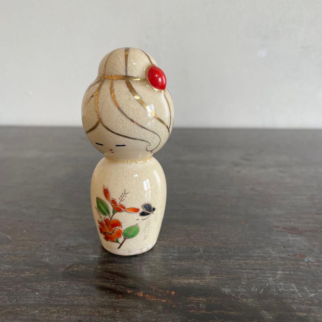 昭和レトロ 薩摩こけし 陶器 金彩 貫入 さつまコケシ 郷土民芸玩具