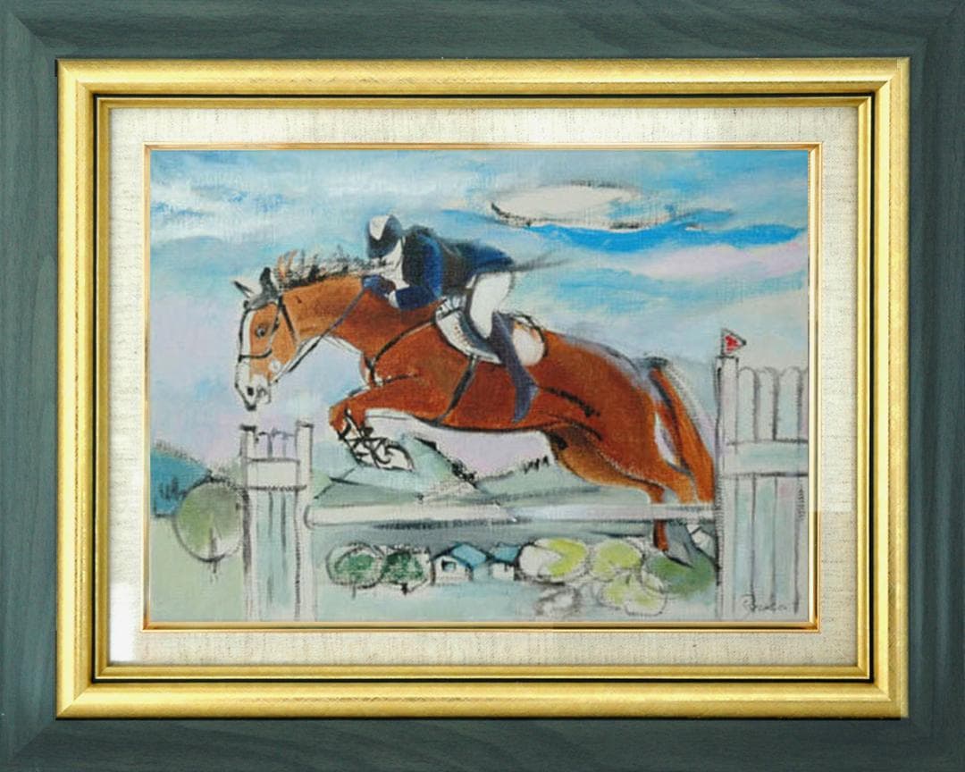 油絵 菅家令子 絵 絵画 インテリア 額付(銀) F4-121712 馬 乗馬