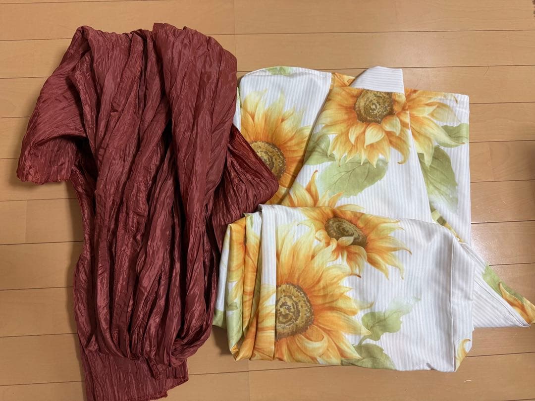 【完売品】アイボリーxひまわりストライプ柄浴衣向日葵 浴衣/帯/下駄 3点セット