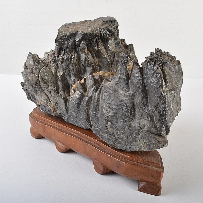 天然石 鑑賞石 太湖石 霊壁石 置物 重さ約5.4kg 唐木台付 CR7169F