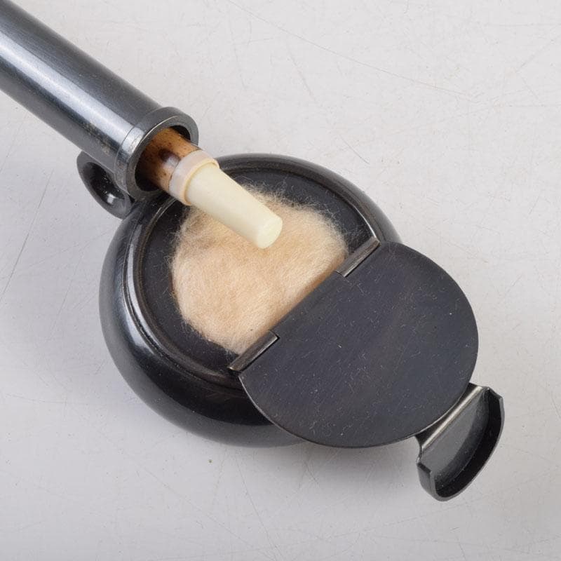 時代提げ物　書道具　古銅　華石作　丸壺矢立　筆付　C　8873