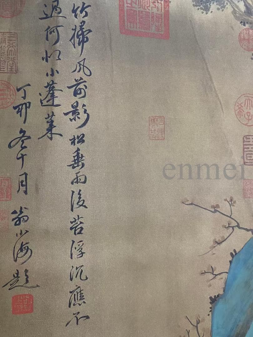 中国古美術・旧藏・沈周款・大三尺中堂鶴画・純手描き・絹本掛軸・明代