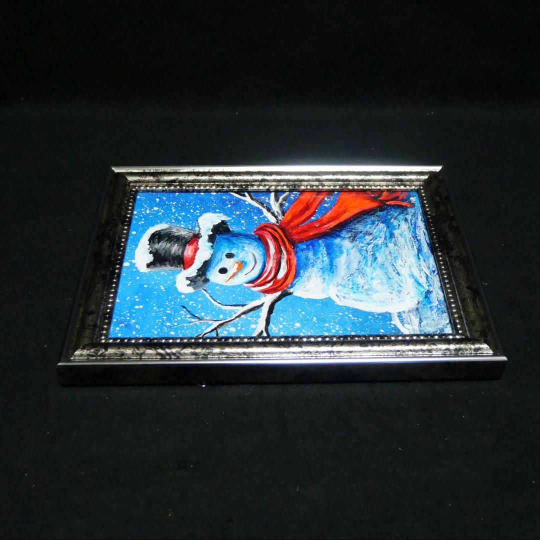 【赤いマフラーの雪だるま】絵画 油彩 油彩画 絵 油絵