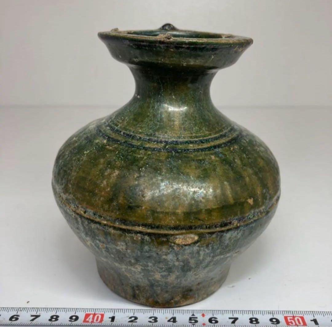 中国 漢時代　漢緑釉壺 高さ13.5cm 陶瓷Y09