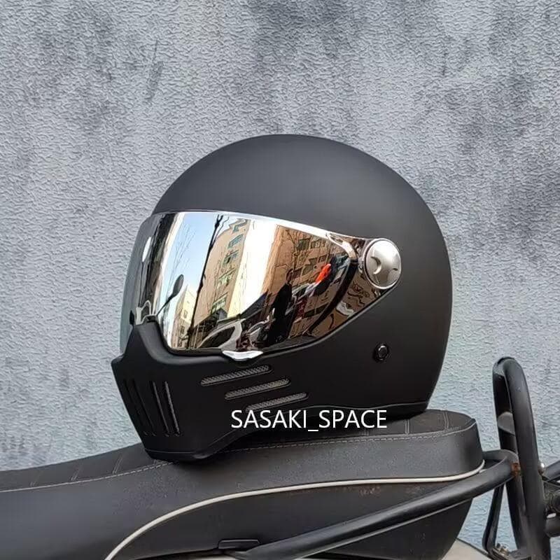 レトロ バイク オンロード ヘルメット フルフェイスヘルメット　マッド黒　XL