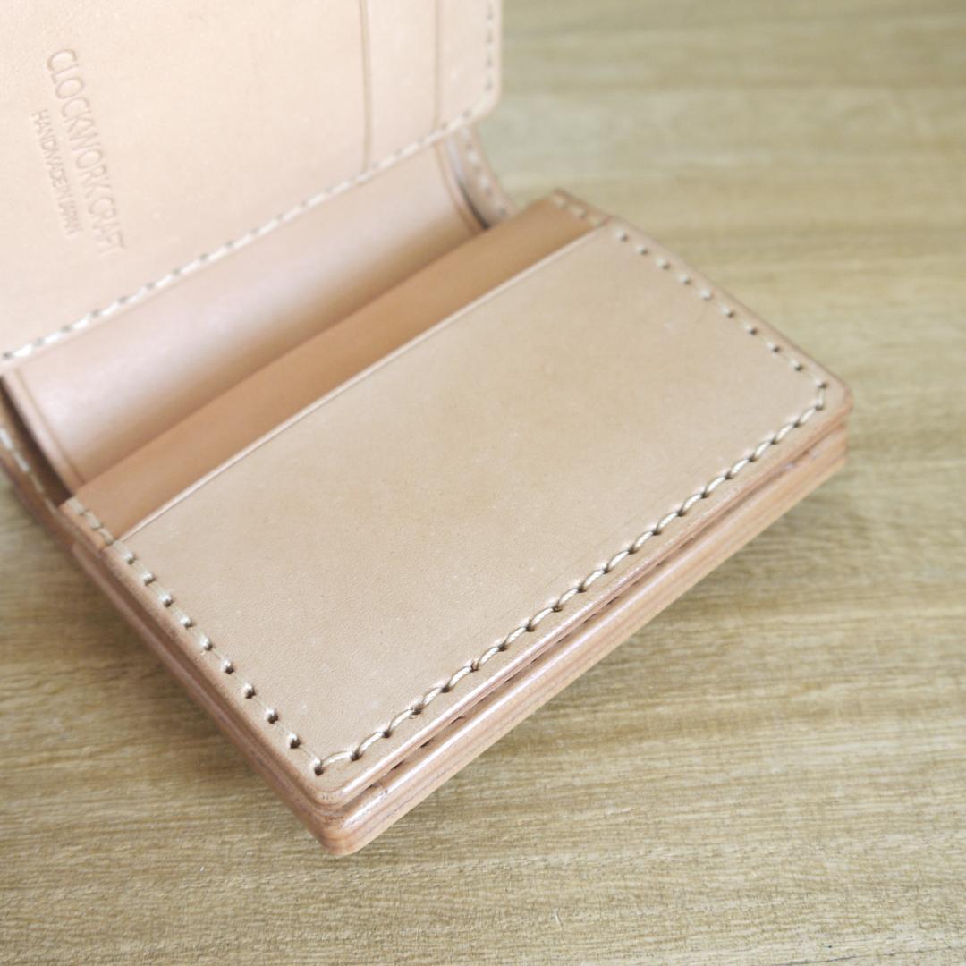 ヌメ革　栃木レザー　サドルレザー　コンパクトウォレット　三つ折　キャメル/生成り