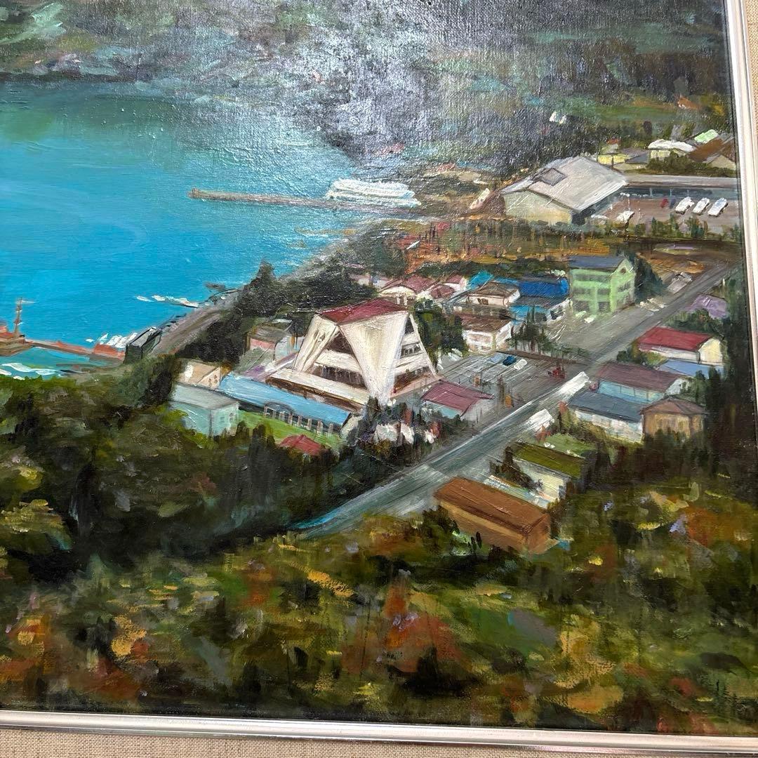 油画 油彩画　箱根　湖と山の風景 大きなサイズ　90✖️110