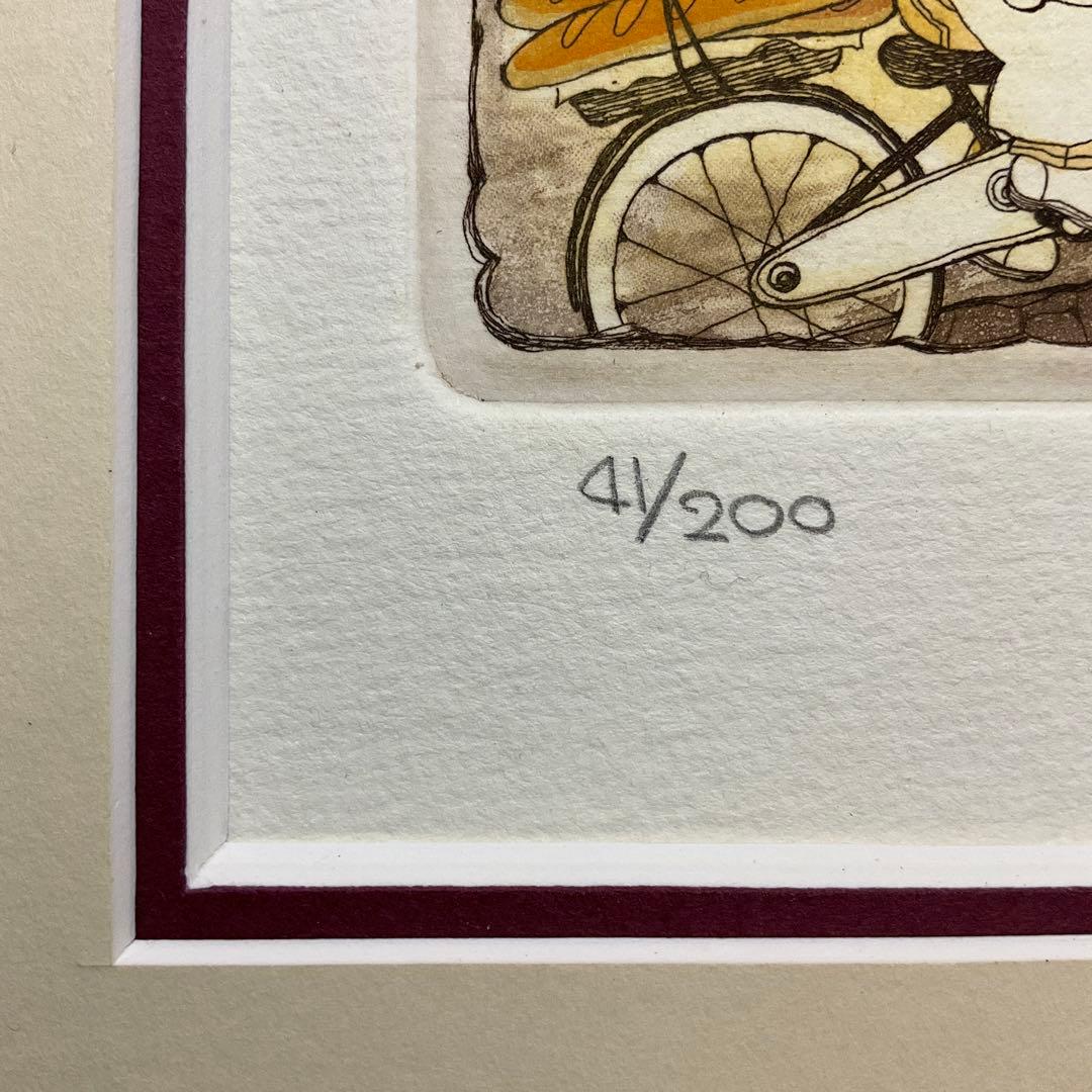 絵画 額縁 版画 上砂 理佳 銅版画 パン屋少年の朝 美術品 インテリア