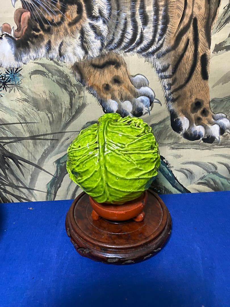 清朝 珍品 中国美術 古玩 乾隆年製 在款 キャベツ レタス 野菜 陶製置物