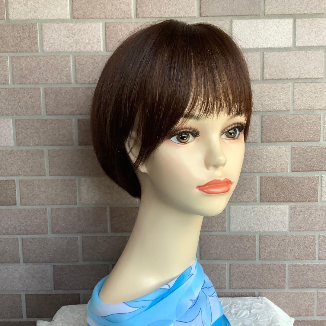 人毛100% 手植え医療用 フルウィッグ ウィッグ ショート ブラウン 3D前髪