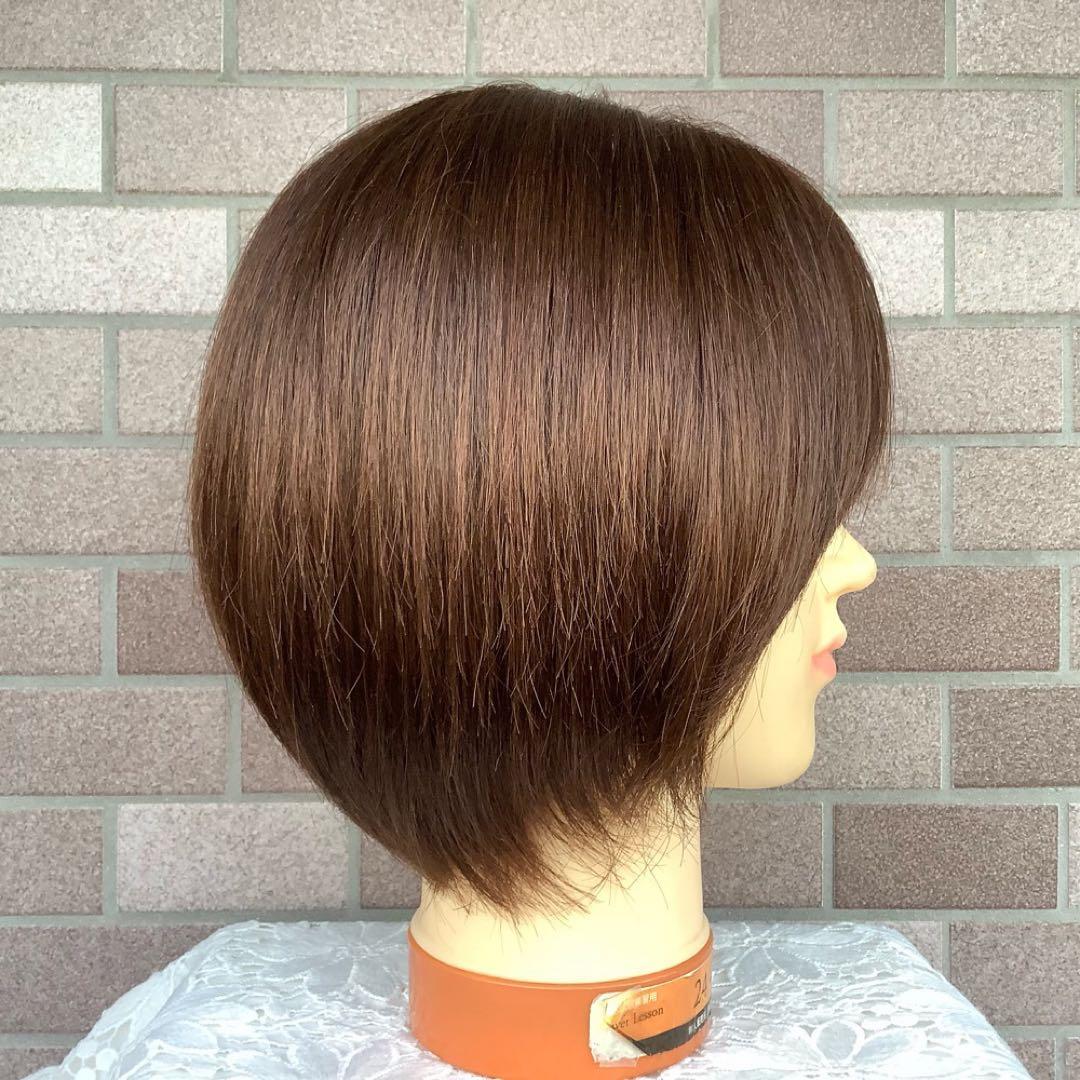 人毛100% 手植え医療用 フルウィッグ ウィッグ ショート ブラウン 3D前髪