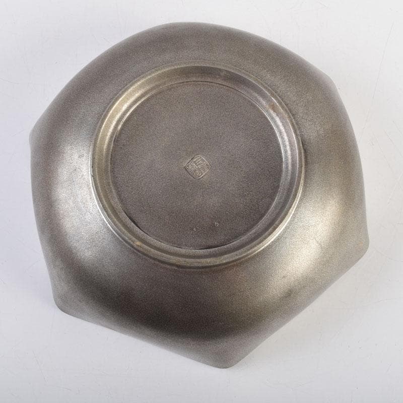 茶道具 古錫 三越製 花草文 菓子器 菓子鉢 時代箱付 V 9135