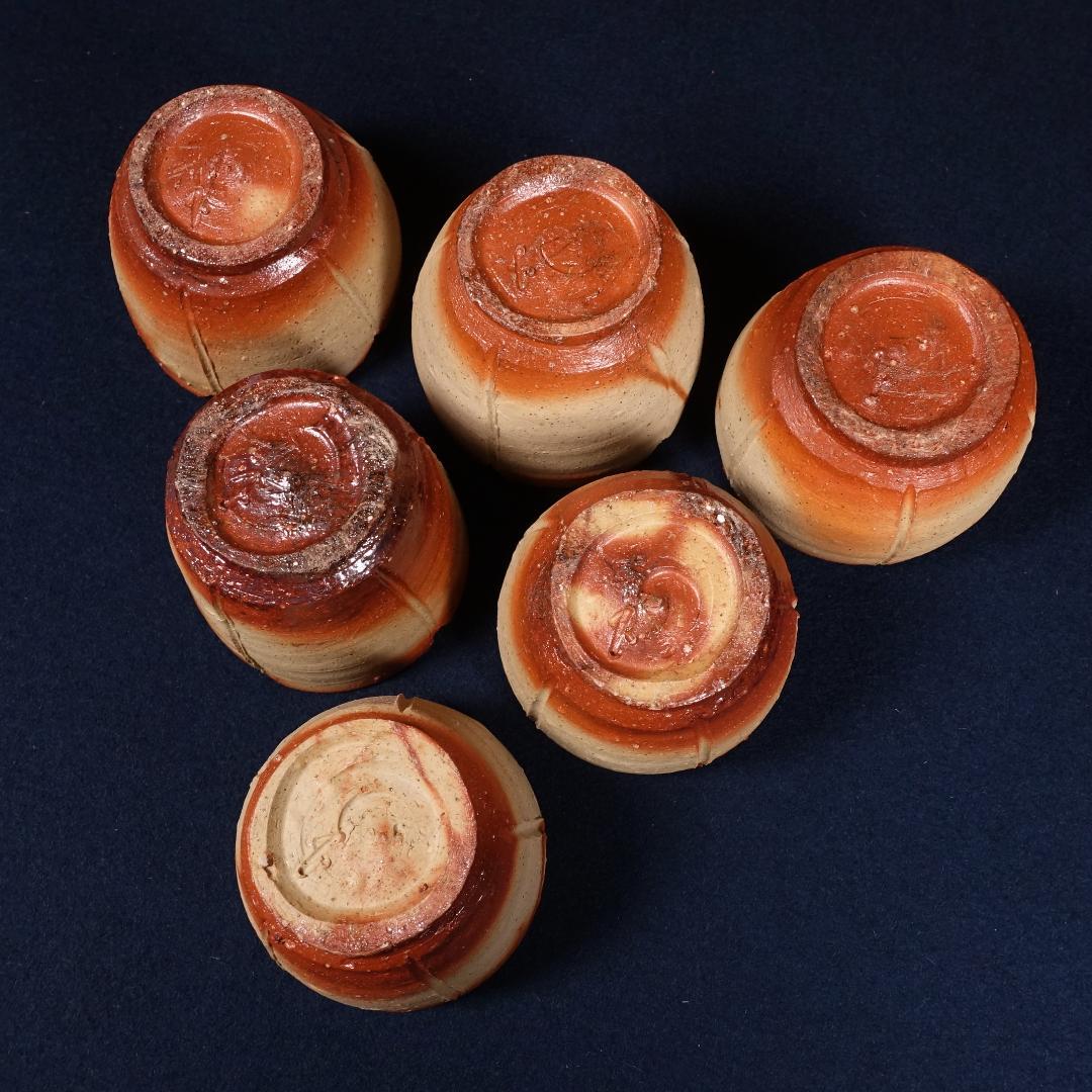 備前焼 緋襷 輪花 向付 6客 在銘 作家物