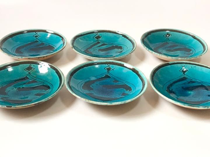 作家物　人間国宝　加藤土師萌　青釉　兎文　卯年　五寸皿　銘々皿　丸皿