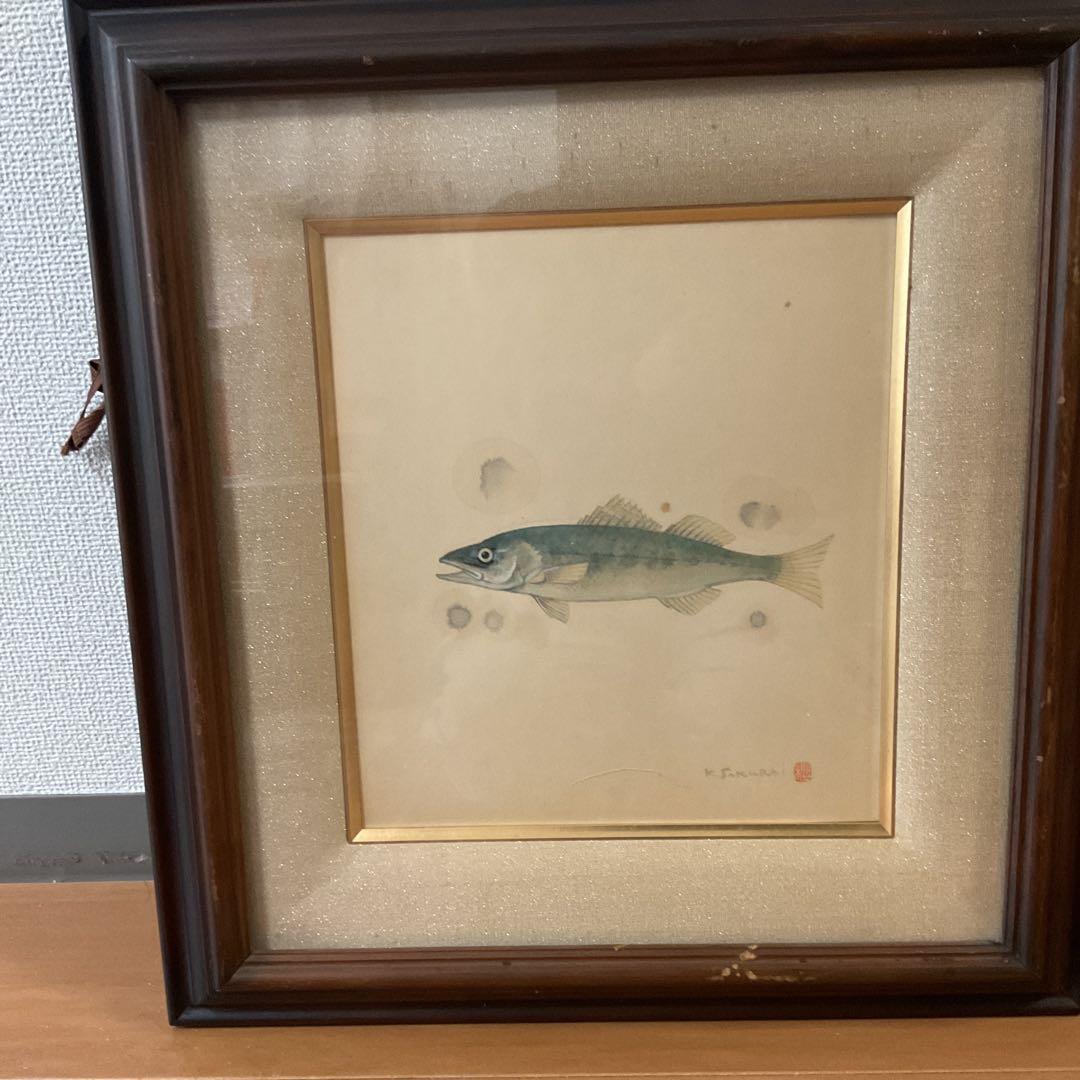 水彩画 肉筆画 【 魚 図 】 作者 落款印譜在 sakurai