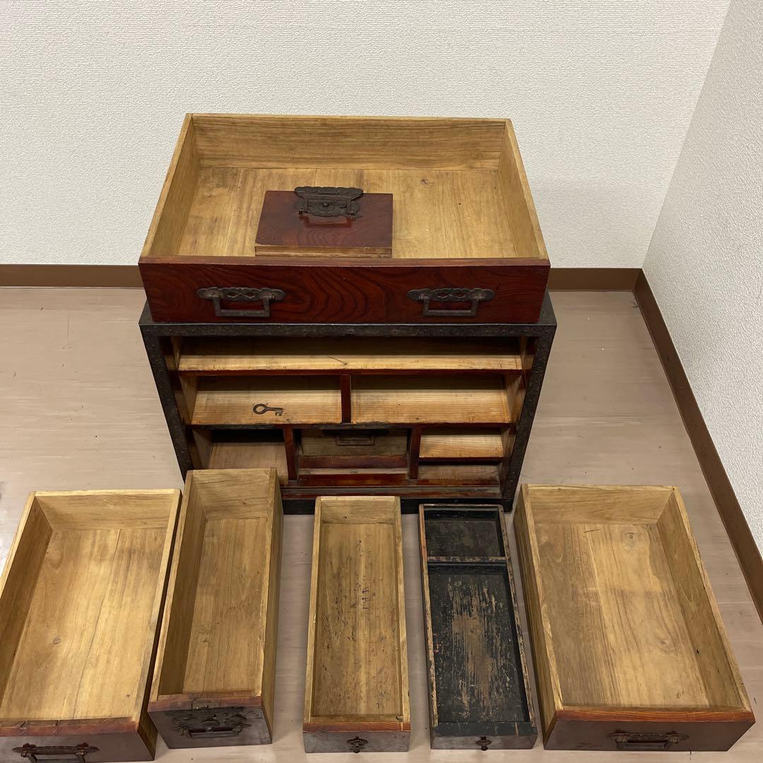 時代船箪笥 鍵付 小型箪笥 帳場箪笥 舟箪笥 古民具 箪笥 銭箱 千両箱