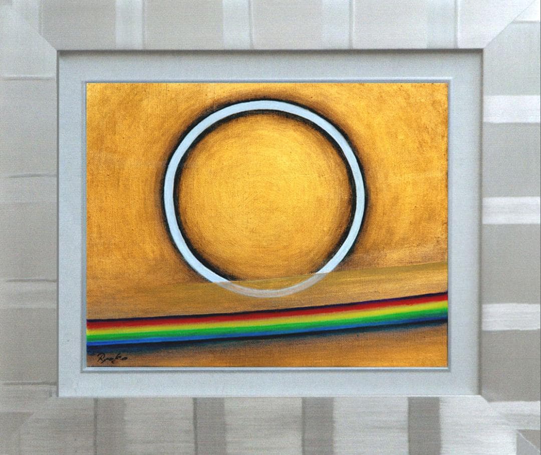 油絵 菅家令子 絵画インテリア額付(青緑＋金色の枠)F3-G142023祈り希望