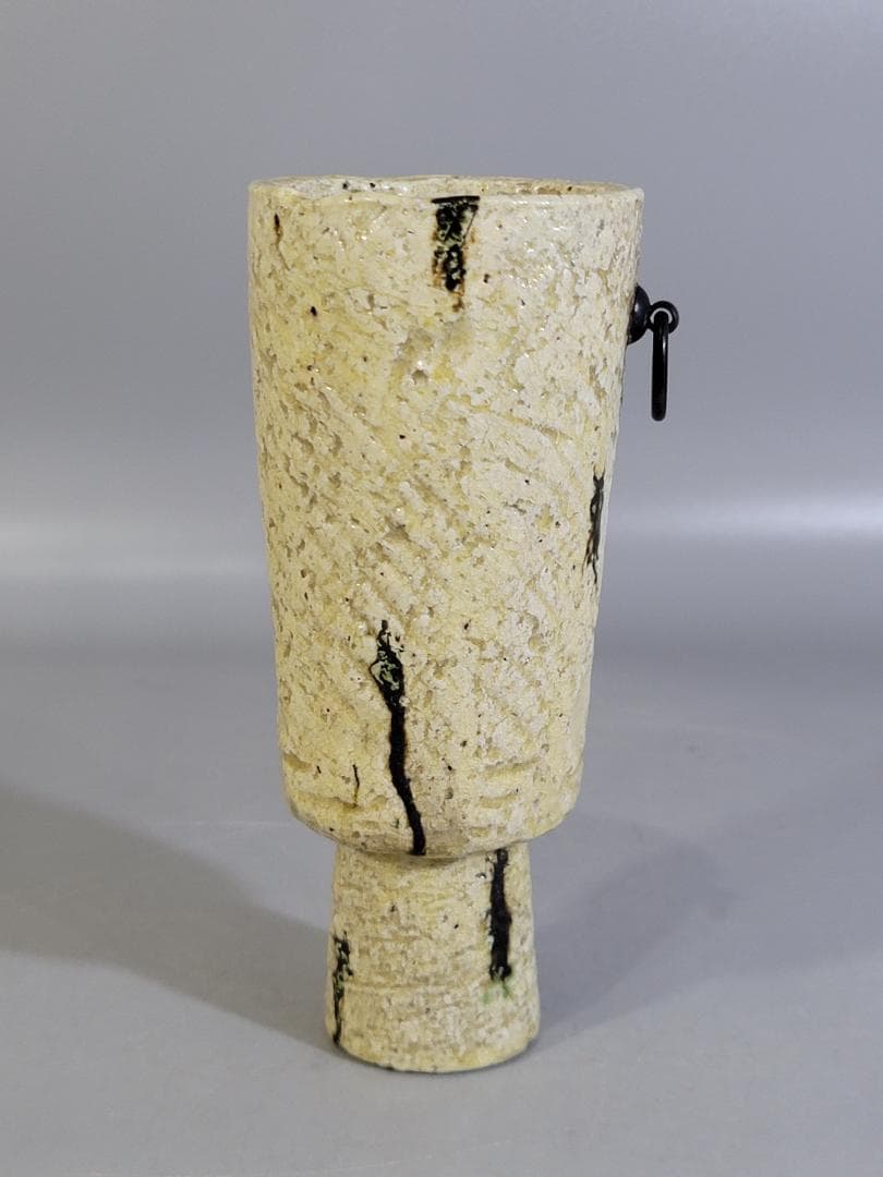 茶道具 黄瀬戸 砧 吊り花入 二代 小川長楽 共箱 美品 DT279