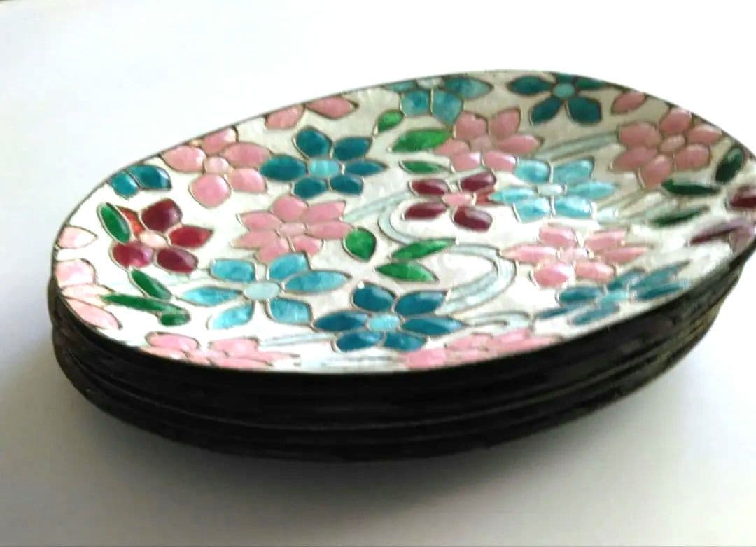 七宝焼き花柄小皿銘々皿6枚安藤七宝店