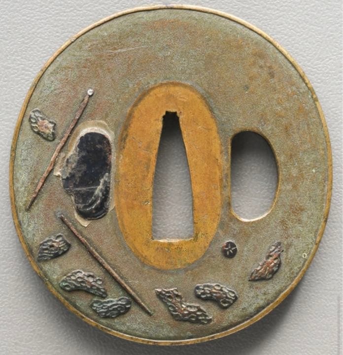 刀鍔 鍔 古瀬 絵銭 刀 江戸期 刀装具 武具 骨董品 アンティーク 古銭 絵銭